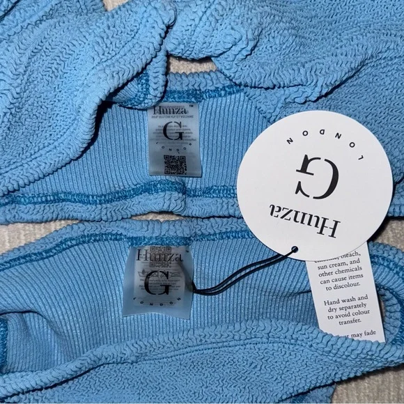 NWT Hunza G Juno Bikini Set Blue Sky Crinkle New Stretchy One Size Swimsuit Cute